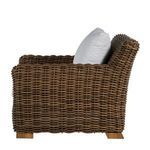 Back view of Montauk Raffia Lounge chair with cushions showing detailed woven raffia