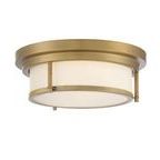 Closer angled shot emphasizing the round brass trim and white glass light diffuser