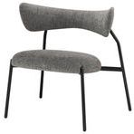 Dragonfly Occasional Chair with large curved grey tweed backrest and black iron legs