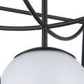 Close-up view of black metal rods and their rounded joints above the white globe