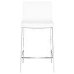 White Colter Counter Stool with a sleek curved seat and backrest, supported by slim chrome legs with footrest