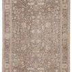 Full overhead view of rug showing entire pattern and color palette of gray, cream, and red highlights