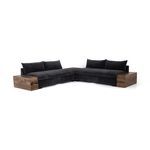 Large L-shaped Grant sectional arrangement with integrated wooden side units in dark stain on white background
