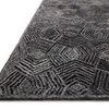 Side angled close-up showing the sculpted high-low pile and detailed geometric pattern texture of Prescott Charcoal Rug