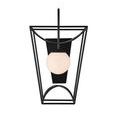 Above view showing flat black metal wall mount backing behind glowing globe and metal cage