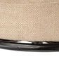 Detailed view of tightly woven beige fabric on stool seat edge with visible iron frame underneath