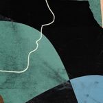 Zoomed detail of abstract lines and color layering with green and black textured surfaces