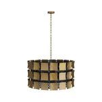 Full front view of Wells chandelier suspended by antique brass chain against white background