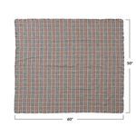 Flat lay of the plaid throw with printed dimensions 60 inches by 50 inches