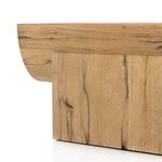Partial side view highlighting wood grain and knot details on pedestal base