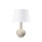Small Somerset Lamp with smooth beige single-gourd ceramic base, clear acrylic stand, and white fabric shade