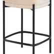 Backless counter stool with almond polyester cushioned seat and black metal frame with footrest