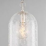 Close-up of etched floral pattern on clear glass shade with visible light bulb inside