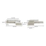 Technical drawing with detailed dimensions of Clay Dream Modular Sectional width, height, and depth