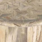 Close-up of parquet pattern forming star shapes on whitewashed spalted coffee table top