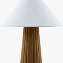 Conju accent table lamp with hand-painted fluted ceramic base in warm brown and white linen tapered shade