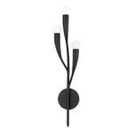 Labra 3 Light Wall Sconce with three curved black steel arms and white globe bulbs