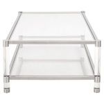 Top-down perspective of the coffee table highlighting the transparent glass top and frame structure