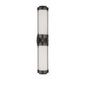 Unlit wall sconce front view emphasizing smooth bronze metal and opaque white glass tubes