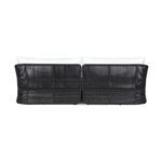 Back view of sofa revealing linear rope weave and angular cutout detail on two joined sections