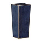 Navy blue Cecil Drinking Table with faux shagreen texture and gold trim in a tapered square form