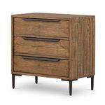 Wyeth 3 Drawer Dresser in rustic sandalwood finish, solid reclaimed pine with natural grain and gunmetal-finished iron han...