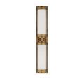 Front view of sconce unlit, highlighting matte brass finish and clean glass edges