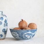 Product Image 2 for Hand Painted Stoneware Bowl with Floral Design, Blue and White from Creative Co-Op