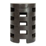 Straight-on side view highlighting smooth wood grain and cutout pattern of the stool