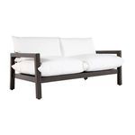 Repeat of main sofa image from left angled front showing plush cushions on dark aluminum frame