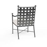 Back view of Provence Dining Chair showing detailed basket weave wrought iron back and frame in pewter finish
