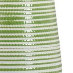 Close-up showing the hand painted green and white horizontal stripes on the ceramic base