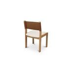 Rear view highlighting tan top-grain leather backrest and oak frame without stretcher