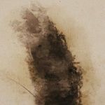 Close-up view of darker vertical smoke shapes with soft edges on beige canvas