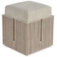 Carmen Bunching Stool shown from angled side view highlighting slatted base design and textured fabric top