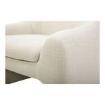 Close-up of Kenzie Accent Chair front corner showing cushion and padded armrest detail