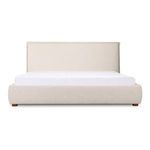 Luzon bed with padded headboard and soft linen blend upholstery in neutral beige