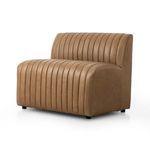 Three-quarter view showing curved arm and full vertical channeling on seating and back