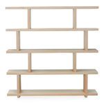 Miri Large Shelf in white oak veneer with staggered open shelves and vertical dividers in Mid-Century Modern style