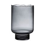 smoky grey hurricane glass vase with gently flared wavy rim and thick rounded base