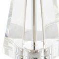 Close-up of Duveen Table Lamp’s bottom optic crystal base with polished brass stem and base plate