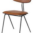 Desert colored leather dining chair with curved backrest and black metal legs in minimalist design