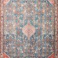Layla Marine / Clay Rug with blue and clay red geometric and floral patterns, traditional aged look
