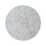 Top-down view highlighting round white marble tabletop surface pattern
