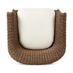 Top view of woven stool seat and rounded back with cream cushion inside