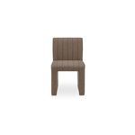 Sally Dining Chair in brown performance fabric with deep vertical channeling and piped detail, fully upholstered with clea...