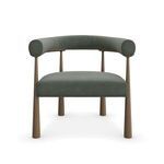 Front view focusing on broad sage velvet seat and symmetrical curved bolster backrest of the Bali Curved Club Chair