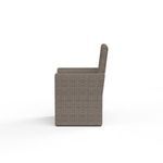 Side profile of Coronado Dining Chair with visible armrest and backrest height in resin wicker