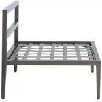 Right side angled view of bare sectional frame showing grid seat support and back rail
