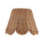 Kismet sconce viewed straight on, focusing on the unlit woven rattan shade with scalloped bottom edge